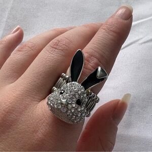 Silver Bunny Ring with Black Ears